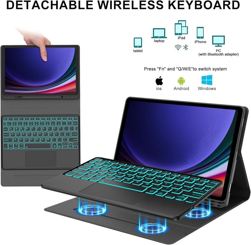 typecase غطاء لوحة مفاتيح تايبكيس لجهاز سامسونج جالاكسي تاب S10 لايت / S10 FE / S9 / S9 FE (11/10.9 بوصة فقط) بإضاءة خلفية بـ 7 ألوان ولوحة تتبع، فتحة للقلم، متعدد الزوايا، قابل للفصل، غطاء لوحة مفاتيح بلوتوث (ليس لـ S10) - Image 3