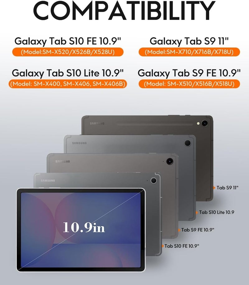 typecase غطاء لوحة مفاتيح تايبكيس لجهاز سامسونج جالاكسي تاب S10 لايت / S10 FE / S9 / S9 FE (11/10.9 بوصة فقط) بإضاءة خلفية بـ 7 ألوان ولوحة تتبع، فتحة للقلم، متعدد الزوايا، قابل للفصل، غطاء لوحة مفاتيح بلوتوث (ليس لـ S10) - Image 2