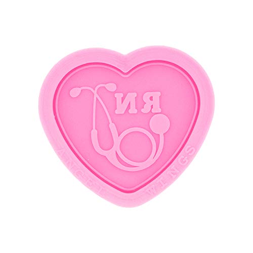 Angel Wings Shiny Glossy Doctor Stethoscope Style Heart Shape Mould Silicone Epoxy Resin Mold Badge Reel Mold DIY Jewelry Making Craft - Image 1