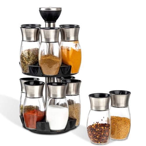 AGARO Elegant Glass Spice Jar with Holder, Set of 12, Spinning Spice Storage Rack, Rotating Spice Holder, Spice Containers, Spice Seasoning Organizer, Masala box for Kitchen, Kitchen Storage Rack - Image 1