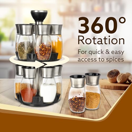 AGARO Elegant Glass Spice Jar with Holder, Set of 12, Spinning Spice Storage Rack, Rotating Spice Holder, Spice Containers, Spice Seasoning Organizer, Masala box for Kitchen, Kitchen Storage Rack - Image 4
