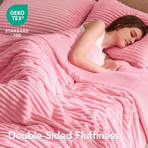 Quataly Fleece Comforter Set Queen Size-Super Warm & Lightweight Fluffy Winter Comforter(90"x90"), Luxury Fuzzy Pink Bed Set with 2 Pillowcases - Image 2