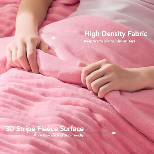 Quataly Fleece Comforter Set Queen Size-Super Warm & Lightweight Fluffy Winter Comforter(90"x90"), Luxury Fuzzy Pink Bed Set with 2 Pillowcases - Image 4