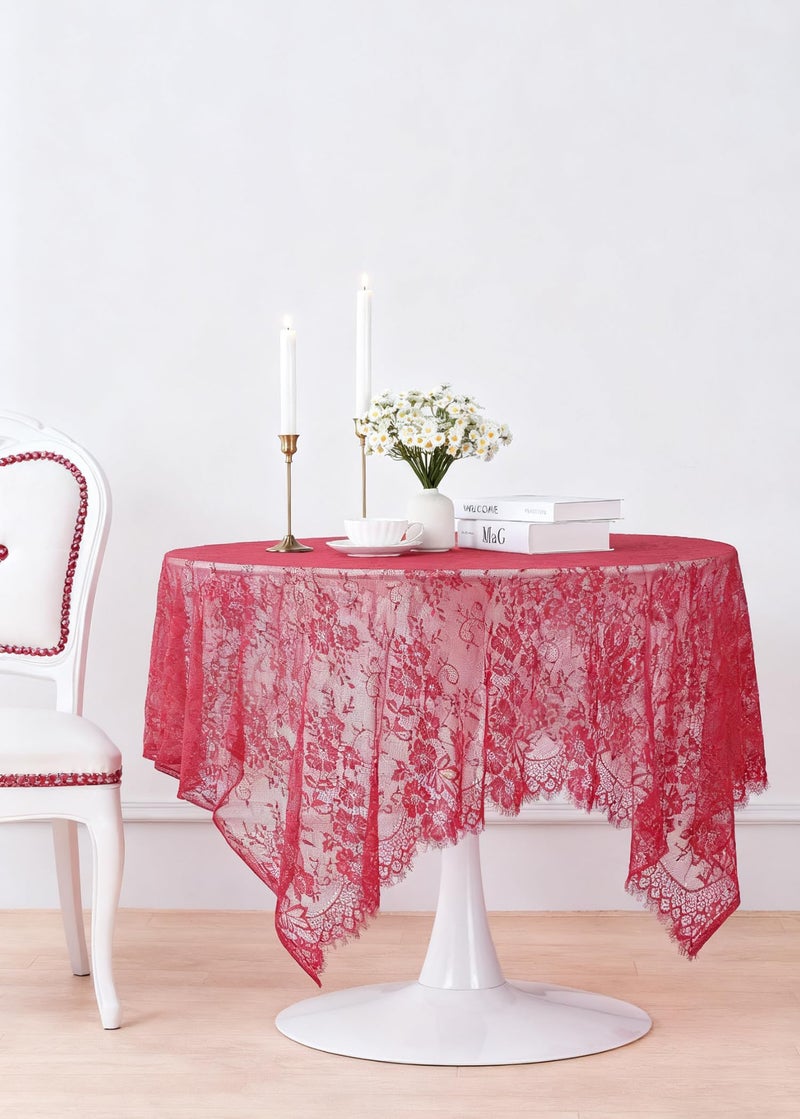 B.Cool B-COOL Red Vintage Lace Table Cloths 60x120 Inch Wedding Floral Tablecloth for Rectangle Tables Lace Fabric Rustic Christmas Party Decor - Image 4