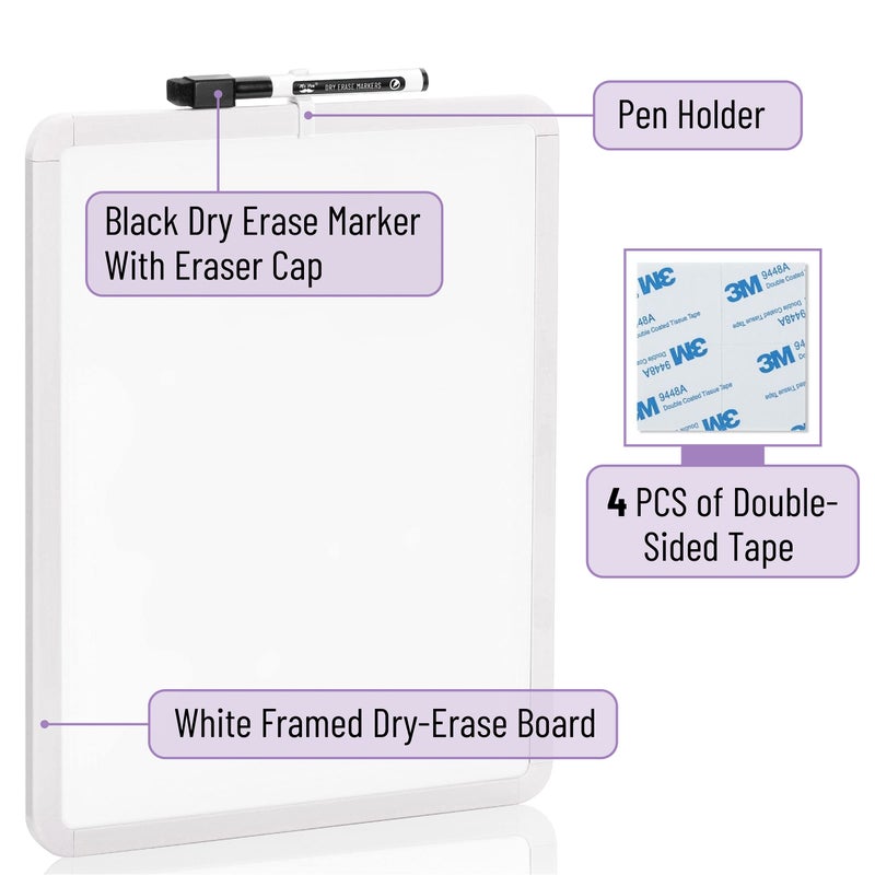 Mr. Pen- Dry Erase Board, 14â€ x 11â€ with a Black Dry Erase Marker, Small Mini White Board for Students, White Frame, Includes Double Sided Tapes - Image 2