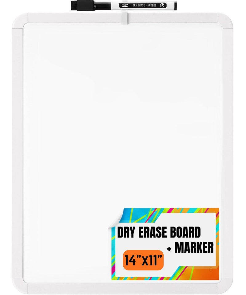 Mr. Pen- Dry Erase Board, 14â€ x 11â€ with a Black Dry Erase Marker, Small Mini White Board for Students, White Frame, Includes Double Sided Tapes - Image 1