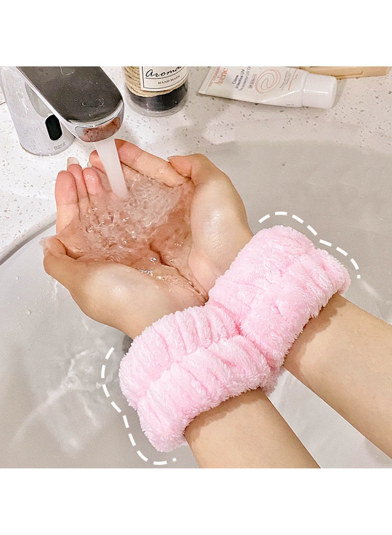 6PCS Makeup Headband and WristBand Set, Skincare Spa Headband for Washing Face（pink+gray） - Image 4