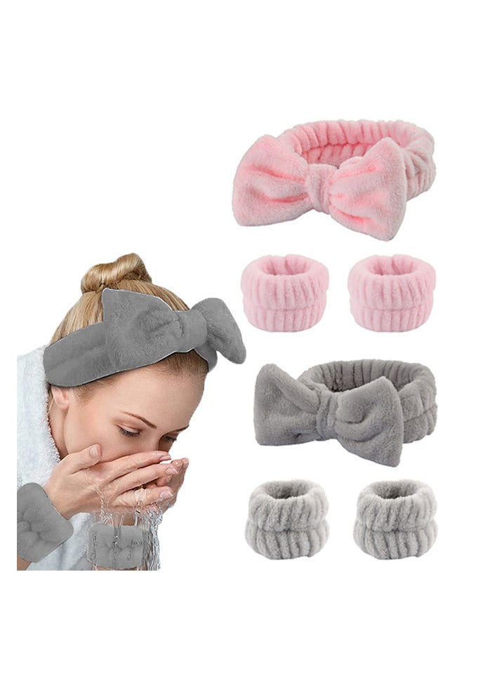 6PCS Makeup Headband and WristBand Set, Skincare Spa Headband for Washing Face（pink+gray） - Image 1