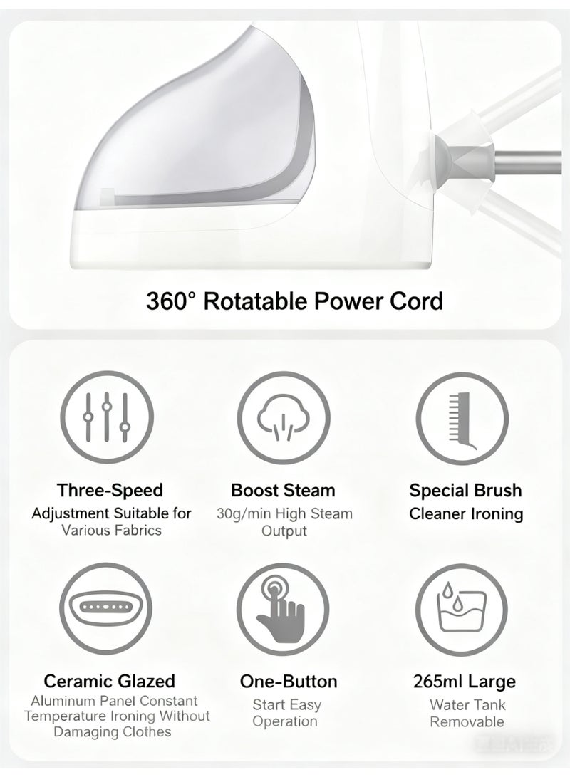 بيوينتي مكواة بخار يدوية بخزان 265 مل قابلة للإزالة، بقوة بخار 30 جم/دقيقة، و3 مستويات تضبط، مناسبة لجميع الأقمشة وللكي الأفقي والعمودي - Image 5