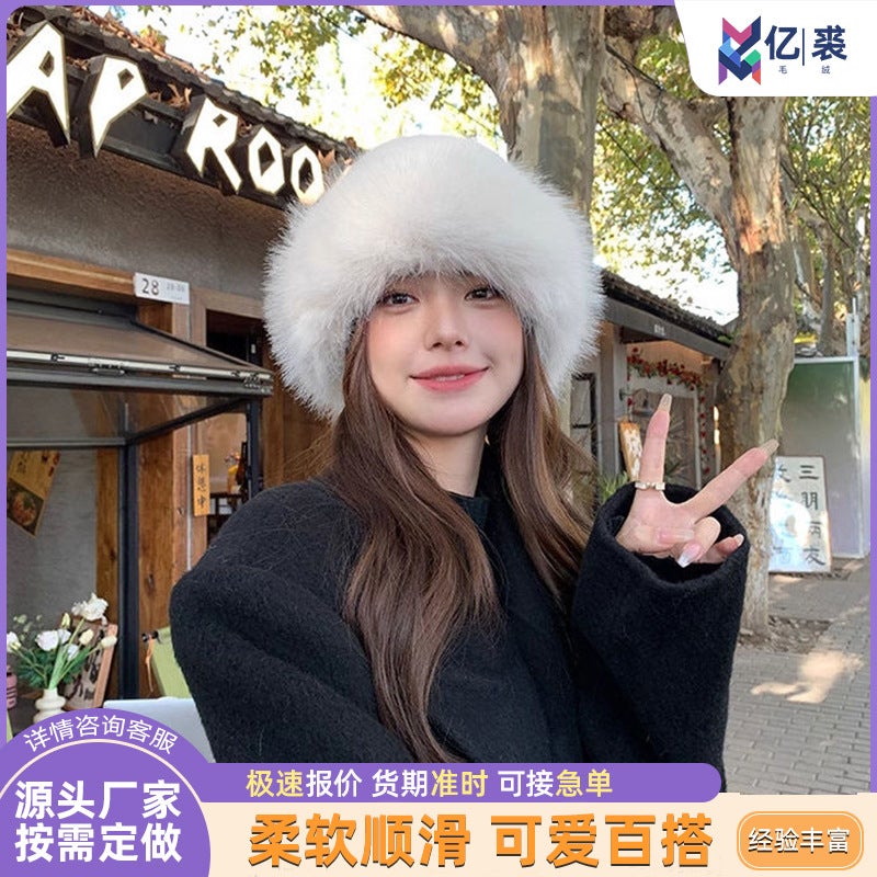 Cross-border Plush New Mongolian Hat Autumn and Winter Cold-proof Warm-keeping Thickened Basin Hat Winter Ear Protectors Fox Fisherman Hat Hair Brown - Image 3