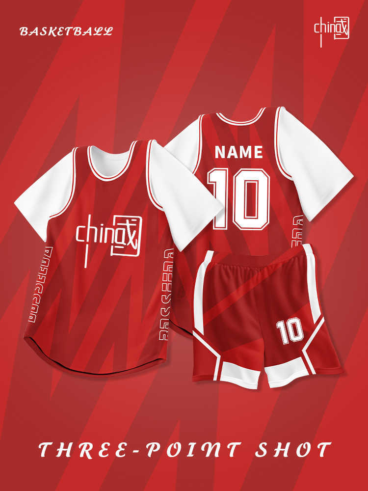 Boys And Girls Basketball Clothes Suit Jersey Women'S American Game Training Clothes Students Fake Two-Piece Short-Sleeved Class Clothes Printing Number - Image 3