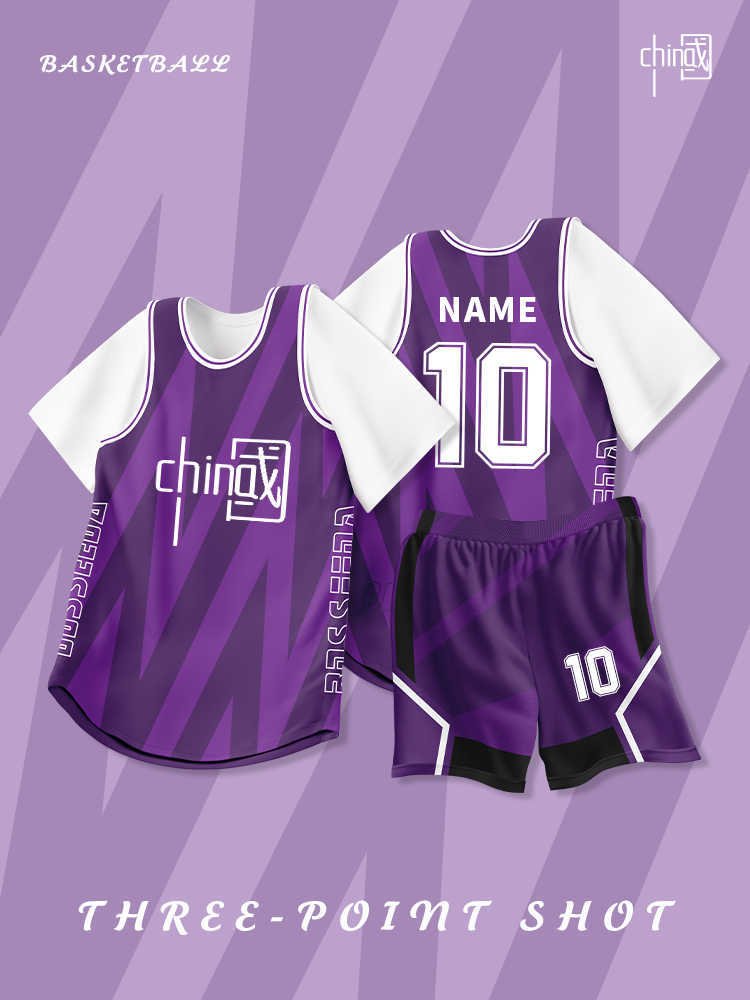 Boys And Girls Basketball Clothes Suit Jersey Women'S American Game Training Clothes Students Fake Two-Piece Short-Sleeved Class Clothes Printing Number - Image 2