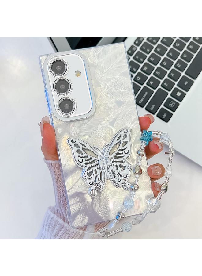 S-TOP Case For Samsung Galaxy A55 5G Plating Glitter Lens Film Texture Butterfly Holder Wristband Phone Case - Image 1