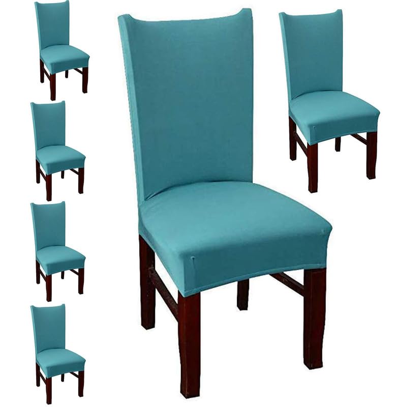 Styleys Polyester Spandex Chair Cover Stretch Removable Washable Short Dining Chair Cover Protector Seat Slipcover (Set of 6, Green, SD-39) - Image 1