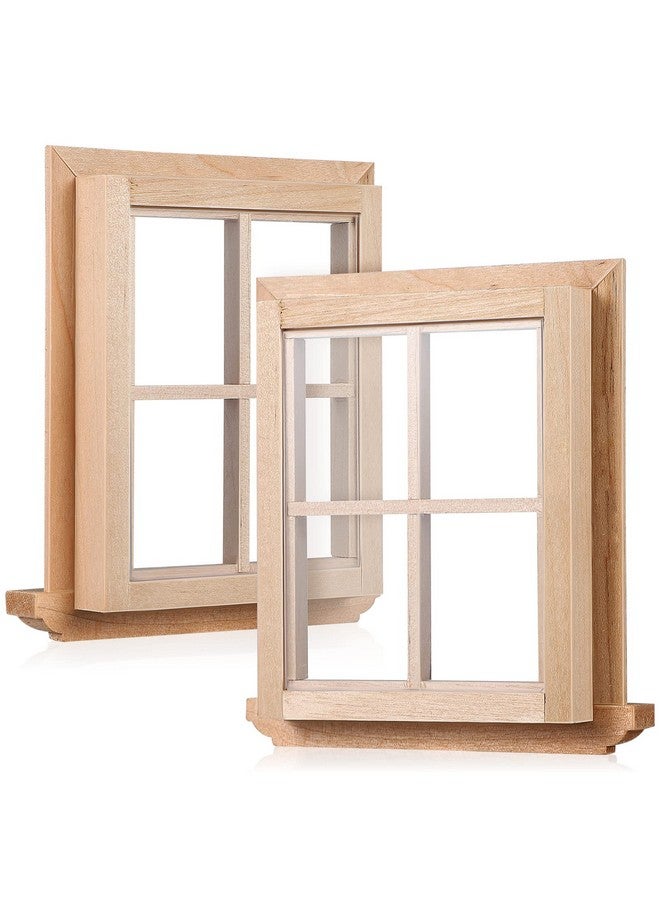 Toddmomy 2Pcs 1:12 Dollhouse Windowsminiature Wooden Windows Furniture Acessories Mini Wooden Window Scene Accessory For Craft Dollhouse Home Furniture - Image 1