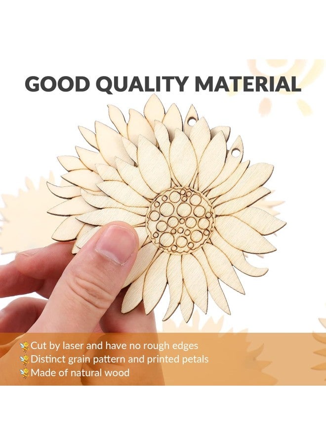 كلاراكو 10 قطع من خشب عباد الشمس غير المكتمل مقطوعة من شرائح عباد الشمس الخشبية الفارغة مع خيوط لصناعة يدوية في الربيع - Image 1