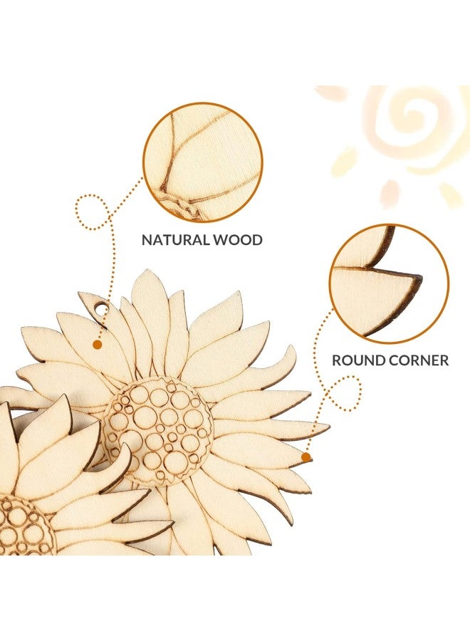 كلاراكو 10 قطع من خشب عباد الشمس غير المكتمل مقطوعة من شرائح عباد الشمس الخشبية الفارغة مع خيوط لصناعة يدوية في الربيع - Image 2