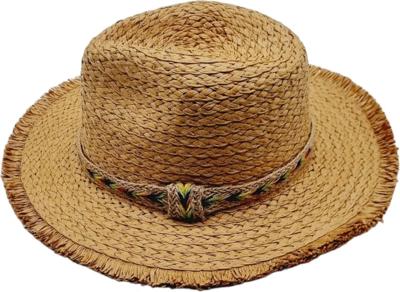 Tezzgelsin Summer Colorful Jute Rope Detailed Straw Fedora Hat