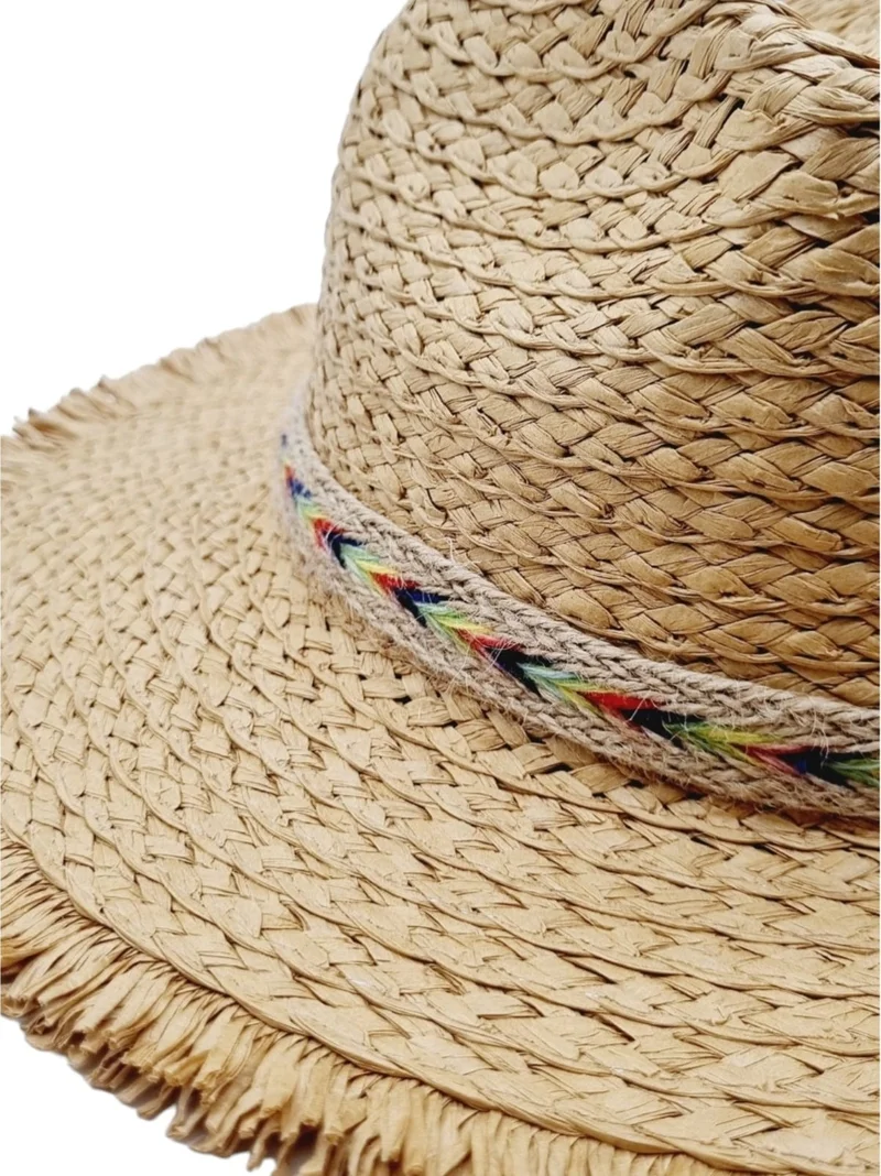 Tezzgelsin Summer Colorful Jute Rope Detailed Straw Fedora Hat