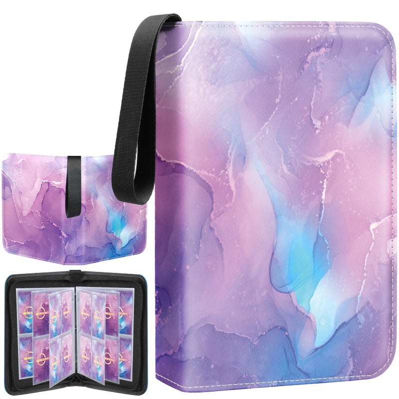 Winsing Card Binder 4 Pocket, 400 Pockets Card Holder Compatible with Game Cards Gift for Girls, Trading Card Binder Album Case Book Storage For Photocards, Small,Marble Purple - Image 1