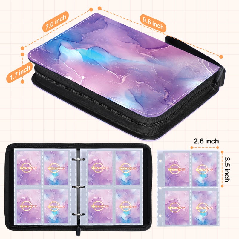 Winsing Card Binder 4 Pocket, 400 Pockets Card Holder Compatible with Game Cards Gift for Girls, Trading Card Binder Album Case Book Storage For Photocards, Small,Marble Purple - Image 3