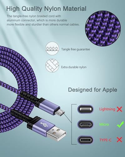 AILKIN Micro USB Charging Cable, 1 Pack 6FT Android Charger Cord Nylon Braided Fast Charging Cable Compatible Galaxy S6 S7 Edge,Kindle,Android & Windows Smartphones, PS4 and More-Purple - Image 4