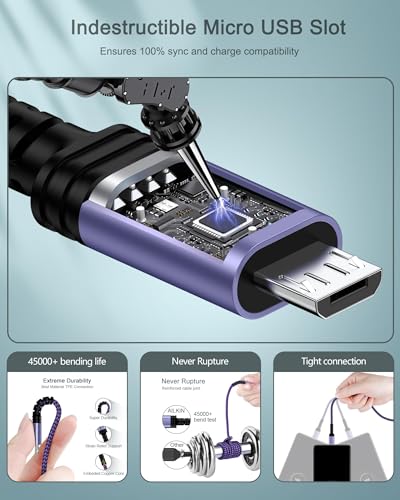 AILKIN Micro USB Charging Cable, 1 Pack 6FT Android Charger Cord Nylon Braided Fast Charging Cable Compatible Galaxy S6 S7 Edge,Kindle,Android & Windows Smartphones, PS4 and More-Purple - Image 2