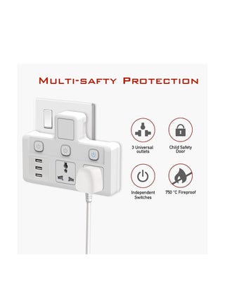 Tycom Power Adaptor Multi Plug Extension with 3 USB ، Extender Wall Charger Socket 2 way متعددة محول مأخذ كهربائي ، محطة شحن للمنزل والمكتب （2 Way 3 USB） - view 3