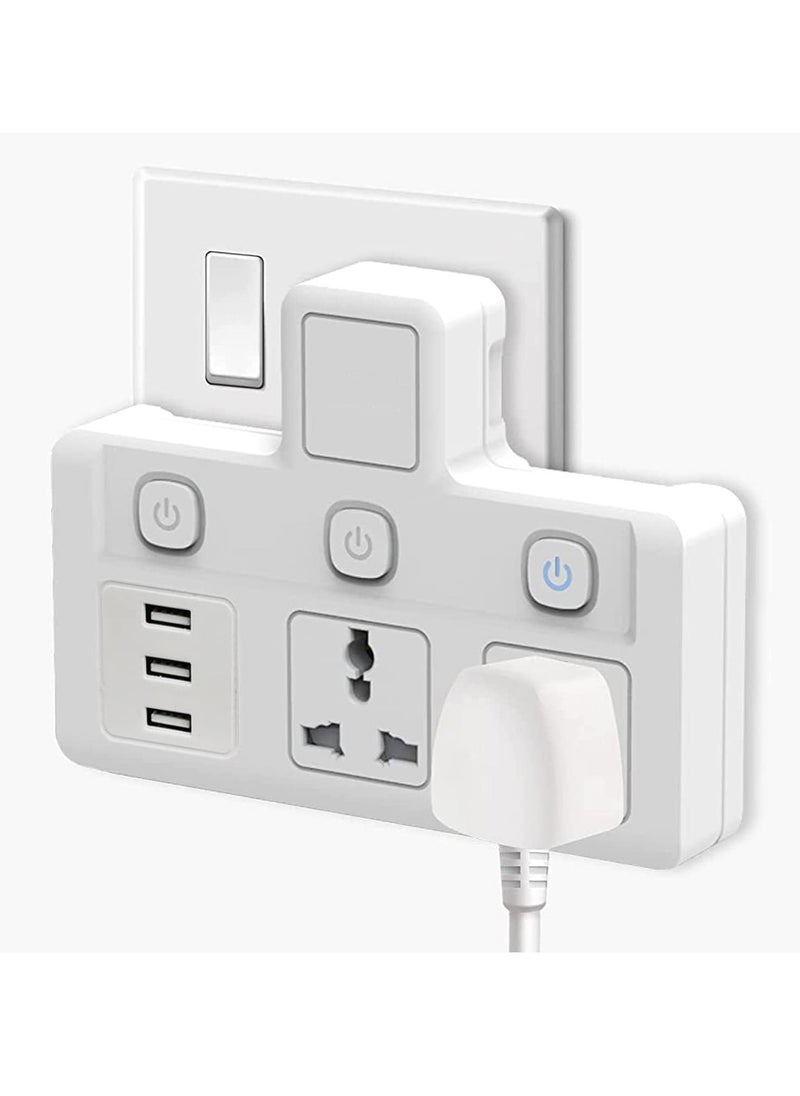 تايكوم Tycom Power Adaptor Multi Plug Extension with 3 USB ، Extender Wall Charger Socket 2 way متعددة محول مأخذ كهربائي ، محطة شحن للمنزل والمكتب （2 Way 3 USB）  - Image 1