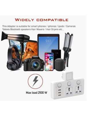 Tycom Power Adaptor Multi Plug Extension with 3 USB ، Extender Wall Charger Socket 2 way متعددة محول مأخذ كهربائي ، محطة شحن للمنزل والمكتب （2 Way 3 USB） - view 4