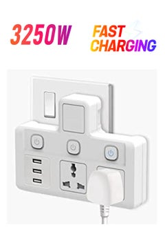 TYCOM Tycom Power Adapter Multi Plug Extension with 3 USB , Extender Wall Charger Socket 2 Way Multiple Electrical Outlet Adaptor, Charging Station for Home, Office （2 Way 3 USB）  - Image 1