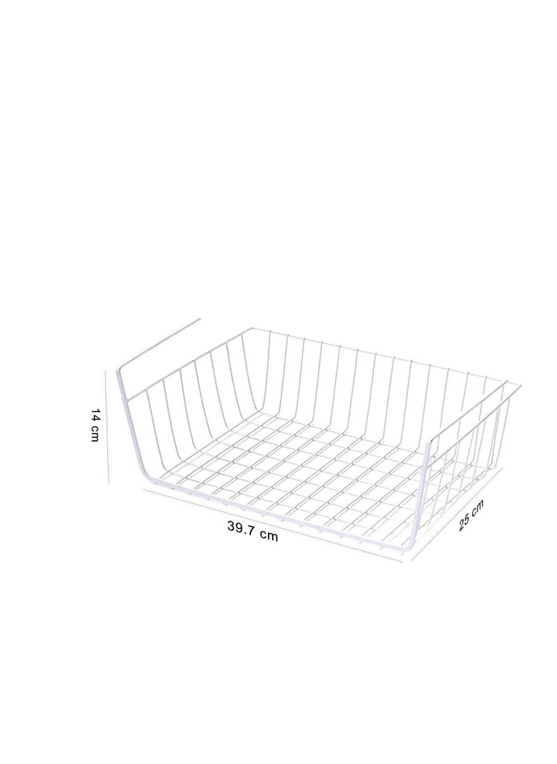 MARKQ Hanging Under Shelf Storage Basket, Small Wire Basket Space Saving Organizer for Kitchen Office Bathroom Cupboard Pantry Cabinet Bookshelf, White  - Image 1
