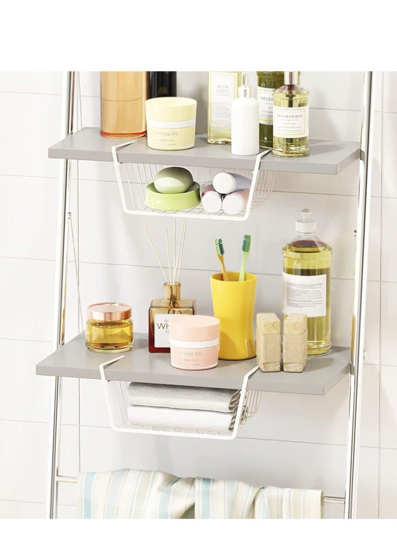 MARKQ Hanging Under Shelf Storage Basket, Small Wire Basket Space Saving Organizer for Kitchen Office Bathroom Cupboard Pantry Cabinet Bookshelf, White  - Image 5