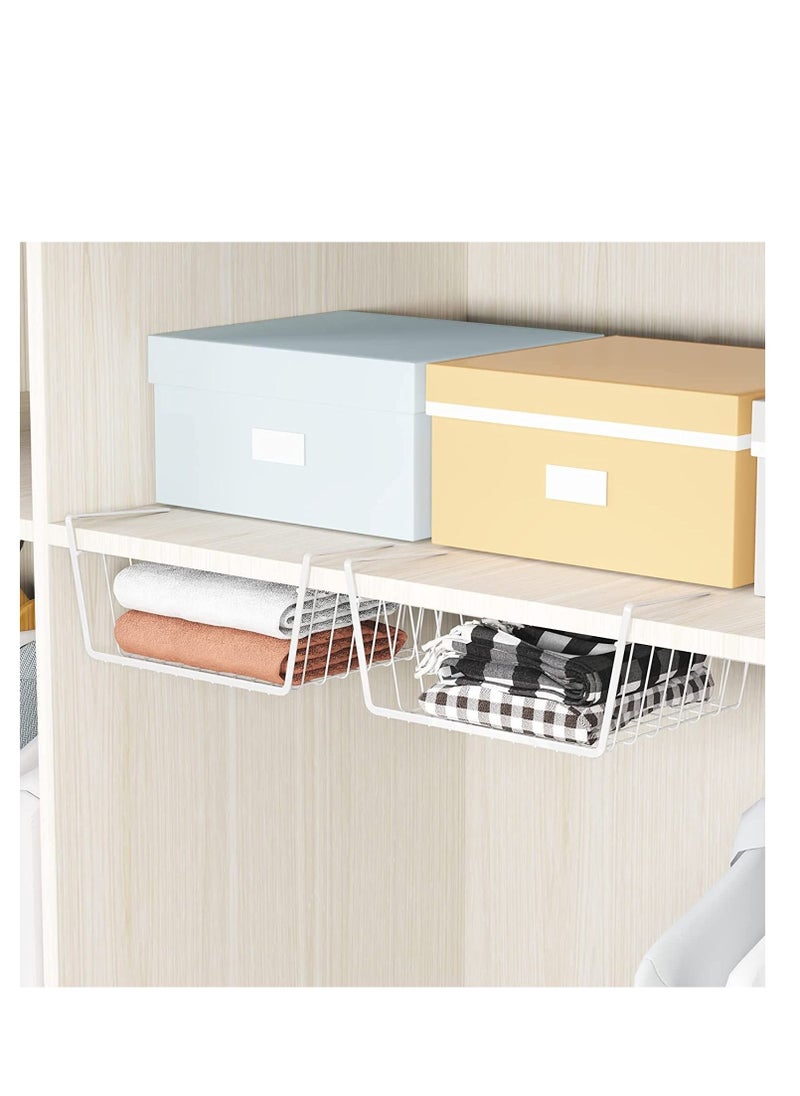 MARKQ Hanging Under Shelf Storage Basket, Small Wire Basket Space Saving Organizer for Kitchen Office Bathroom Cupboard Pantry Cabinet Bookshelf, White  - Image 4