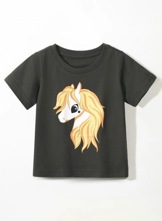 يونيكي Black Printed Short Sleeve Crew Neck T-Shirt