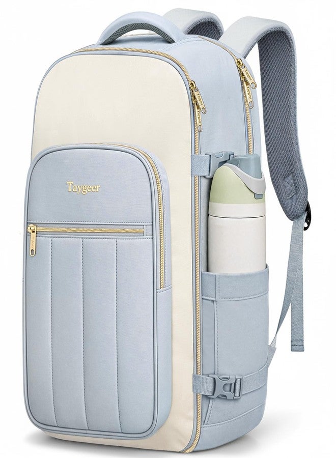 Taygeer Quilted 40L Travel Backpack with Connected Compartments, Underseat Puffer Luggage Backpack with 3 Packing Cubes, TSA Flight Approved Travel Carry on Bag Fits 17.3 inch Laptop for Women, Blue - Image 1