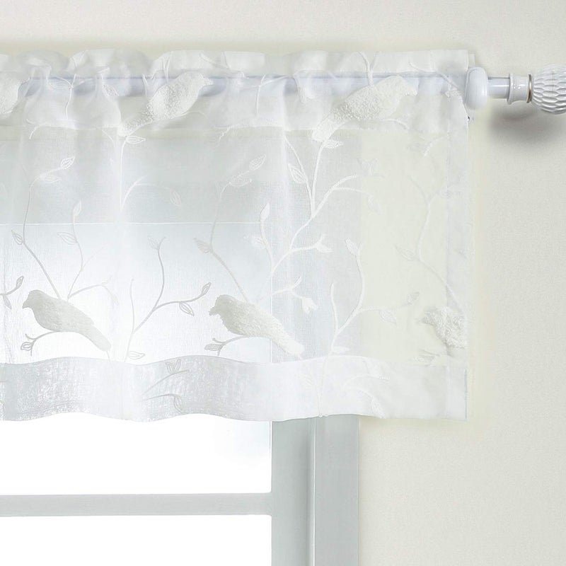 VOGOL White Rod Pocket Sheer Valance Solid Window Treatment Kitchen Curtains Valances for Windows Elegant Soft Curtain Panels for Bedroom W52 x L18 Inch 1 Panel Birds - Image 1