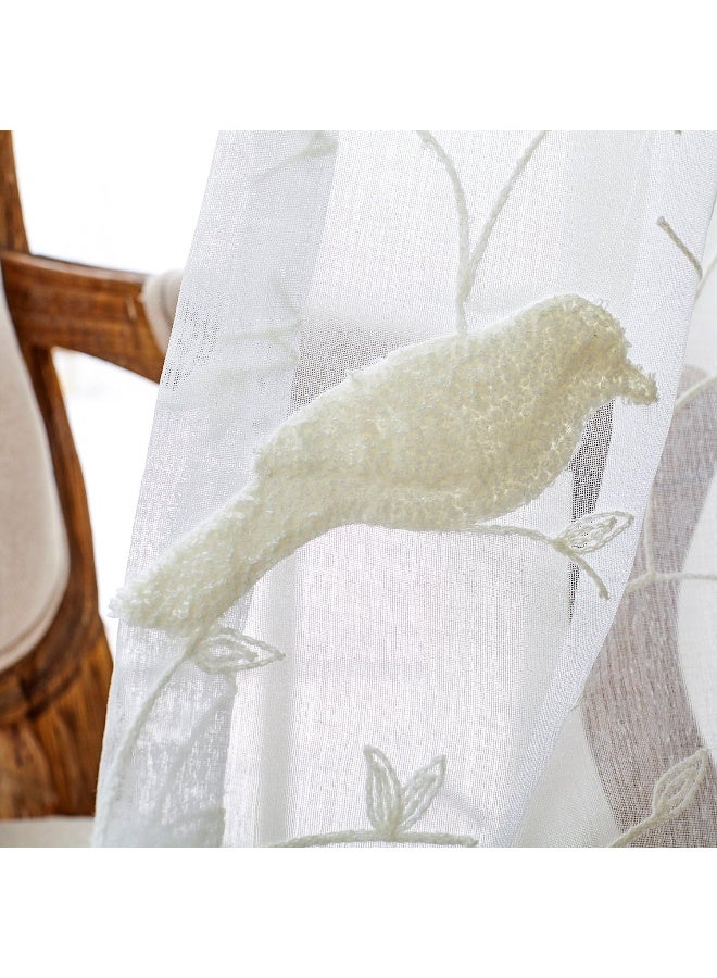 VOGOL White Rod Pocket Sheer Valance Solid Window Treatment Kitchen Curtains Valances for Windows Elegant Soft Curtain Panels for Bedroom W52 x L18 Inch 1 Panel Birds - Image 3