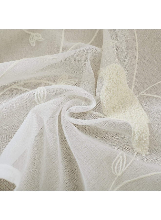 VOGOL White Rod Pocket Sheer Valance Solid Window Treatment Kitchen Curtains Valances for Windows Elegant Soft Curtain Panels for Bedroom W52 x L18 Inch 1 Panel Birds - Image 5
