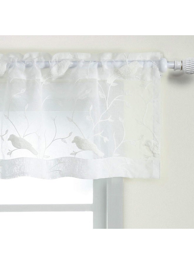 VOGOL White Rod Pocket Sheer Valance Solid Window Treatment Kitchen Curtains Valances for Windows Elegant Soft Curtain Panels for Bedroom W52 x L18 Inch 1 Panel Birds - Image 4