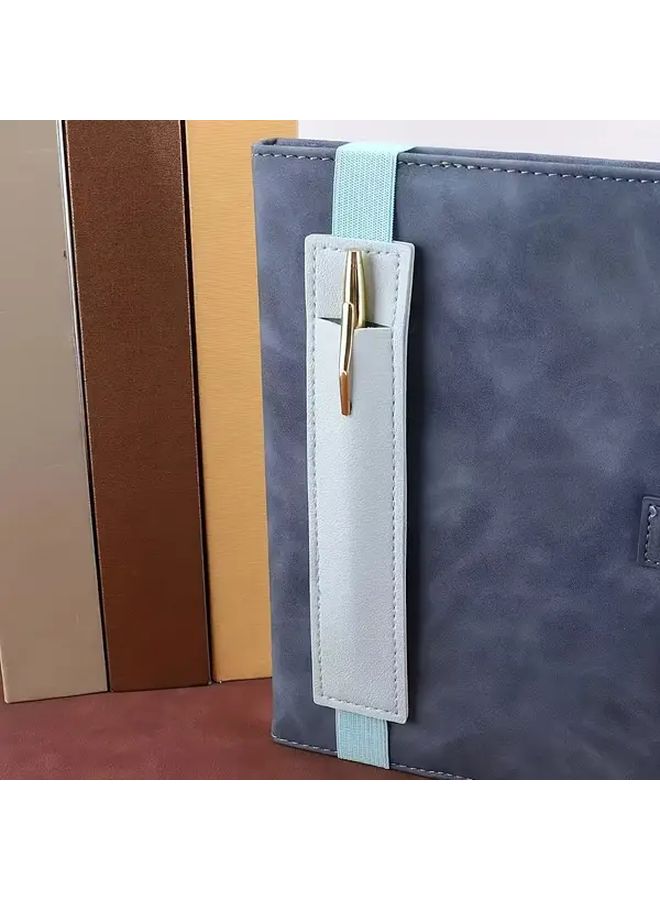 حامل قلم من جلد PU مع مشبك ربط وعلبة قلم للمكتب والتدوين، بلون ذهبي، إغلاق بزر ضغط وشريط مطاطي، منظم دفاتر، متين، أسود، قطعتين. - Image 5