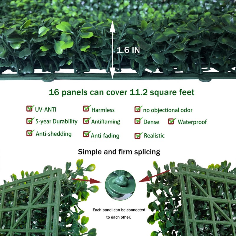 ODTORY Artificial Grass Wall Panel Backdrop,10 X 10 in 16P(11.2 sqft) UV-Anti Greenery Boxwood Panels for Indoor Outdoor Green Wall Decor & Ivy Fence Covering Privacy - Image 3