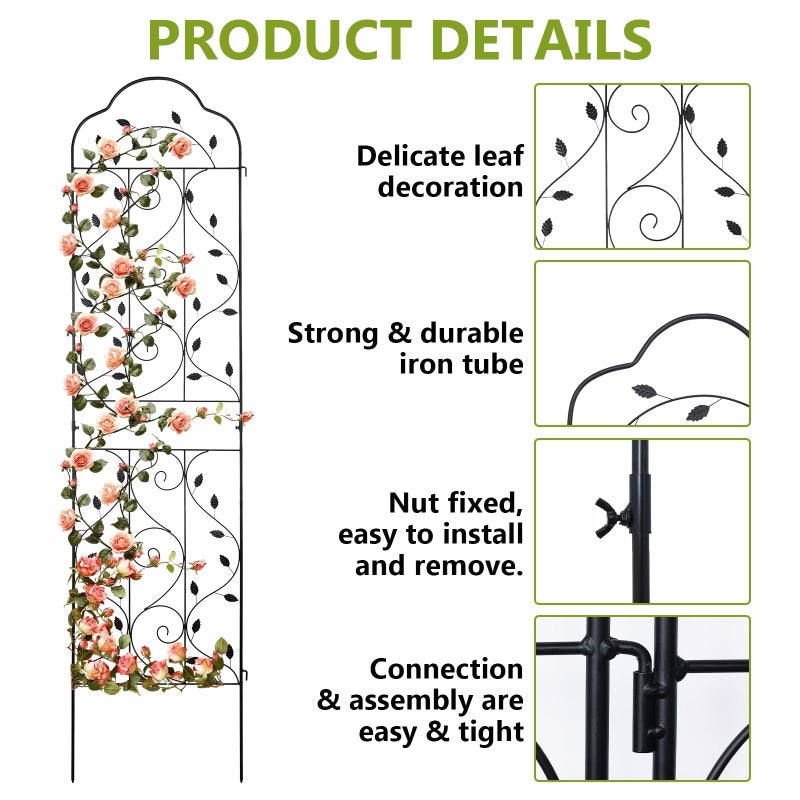 hogardeck 4 Packs 84 * 19 inch Metal Garden Trellis for Climbing Plants Outdoor,Heavy Duty,Black Coating Rustproof Trellis for Rose, Vegetable, Flowers, Expandable,Perfect for Training Climbing Plants - Image 2