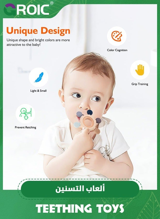 GROIC Baby Teething Toys, Silicone Teether Toys for baby, Rudder Teether BPA Free with Wooden Ring Silicone Chewable Teether Help with Teething Pain Relief, Baby Chew Toys for Babies 0-12-24 Months  - Image 2