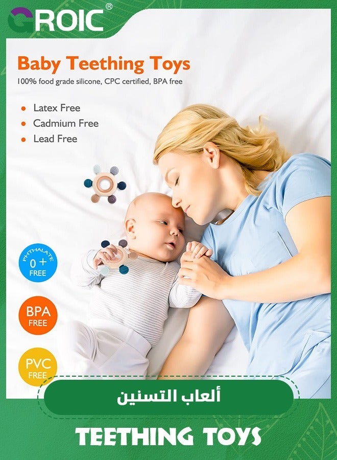 GROIC Baby Teething Toys, Silicone Teether Toys for baby, Rudder Teether BPA Free with Wooden Ring Silicone Chewable Teether Help with Teething Pain Relief, Baby Chew Toys for Babies 0-12-24 Months  - Image 5