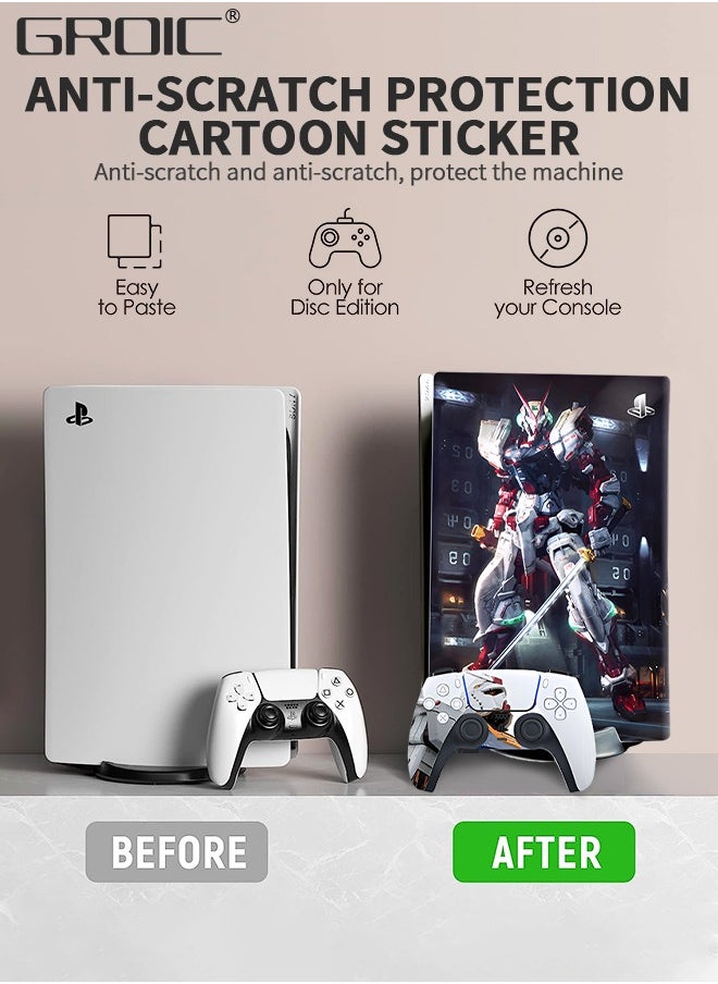 GROIC غطاء ملحقات وحدة التحكم ووحدة التحكم إصدار القرص Gundam جلود جهاز التحكم PS5 هدية جلود PS5 لوحدة التحكم مجموعة كاملة من الجلد الأرجواني PS5  - Image 2