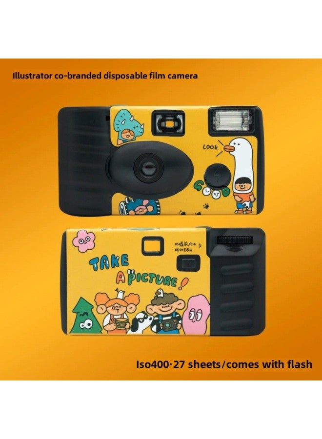 Generic Japanese Illustration Kodak Disposable Film Camera Black And White Color Film Fool Machine With Flash New-Body Color:Half-frame Camera With 12 Color Pictures And 1 Free Diy Pen⚑⚑