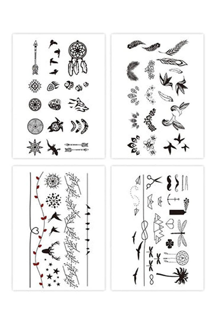 Peachjoy 4 Sheets Simple Design Temporary Sticker Set，Simple Waterproof Fake Stickers Unisex Stickers