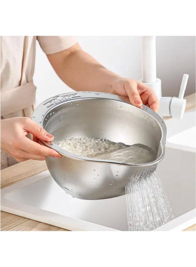NAMA Stainless Steel Rice Washing Colander - Durable and Multi-Function, Silver - Image 1