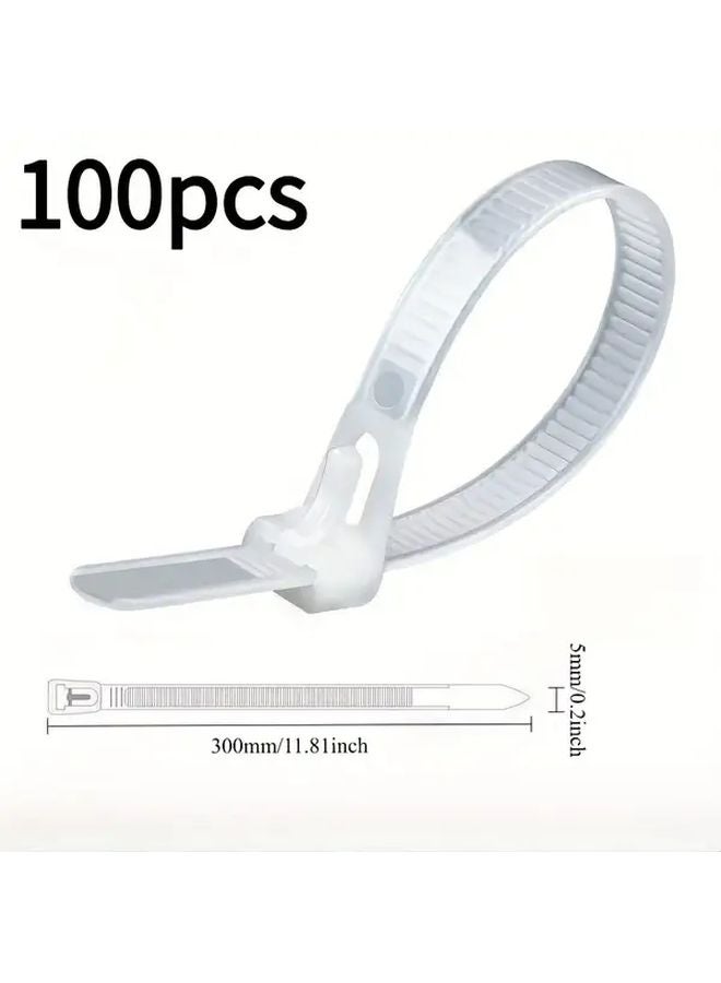 100 Pieces White 12 Inch Reusable Plastic Cable Ties Quick Release Nylon Wire Fasteners For Home Office Outdoor Adjustable Bag Seals - Image 1